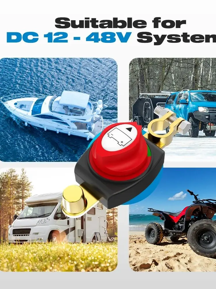 Interruptor de desconexão da bateria do pilar superior de 12-48V, usado como isolador de desconexão (pólo negativo, liga/desliga) para carros, RVs, barcos