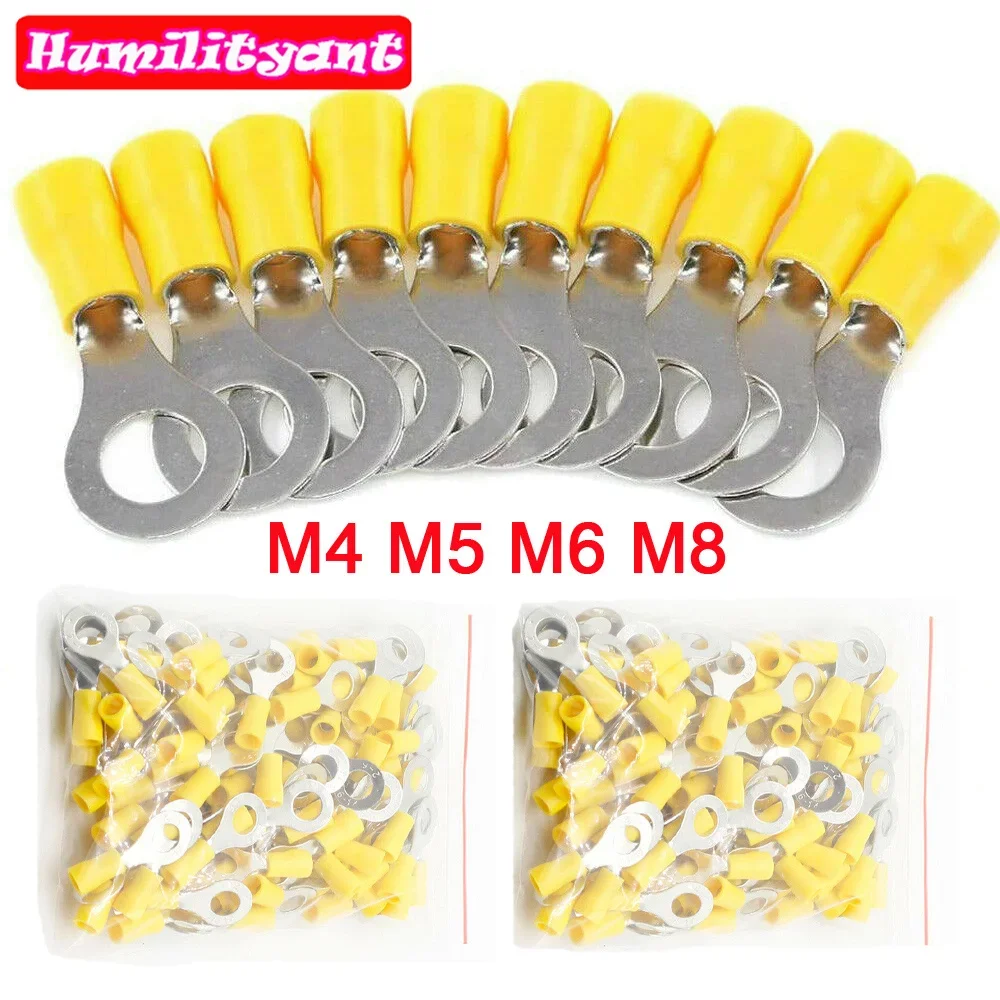 10/50/100 Chiếc Vòng Màu Vàng 4-6MM Cách Điện Kết Nối Điện Lọn Uốn Nhà Ga Cáp Dây 12-10AWG Âm Thanh Xe Ô Tô Lọn Uốn Đầu Kết Nối