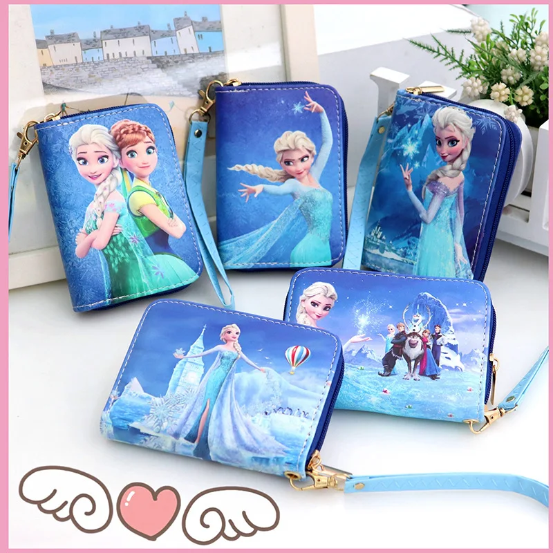 Disney-Carteira de PU congelada para mulheres, princesa Anna e Elsa, filme de desenhos animados, bolsa de armazenamento, porta-moedas, presentes de aniversário
