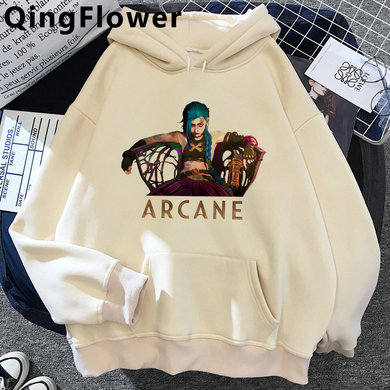 Arcane Jinx 후드 티 남성 오버 사이즈 streetwear 남성 후드 티 스웨터 애니메이션 하라주쿠