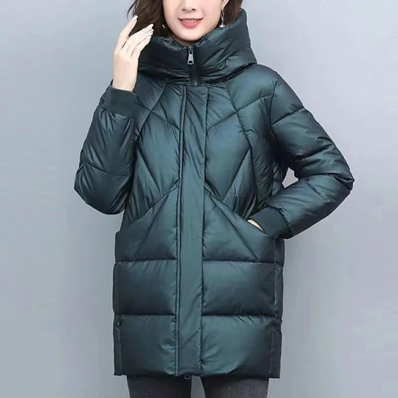 2023 Winter Elegant Mother's Parkas Padded Jacket Thick Down Padded Jacket Vintage Hooded Cotton Coat Women's Mid-Length Jackets