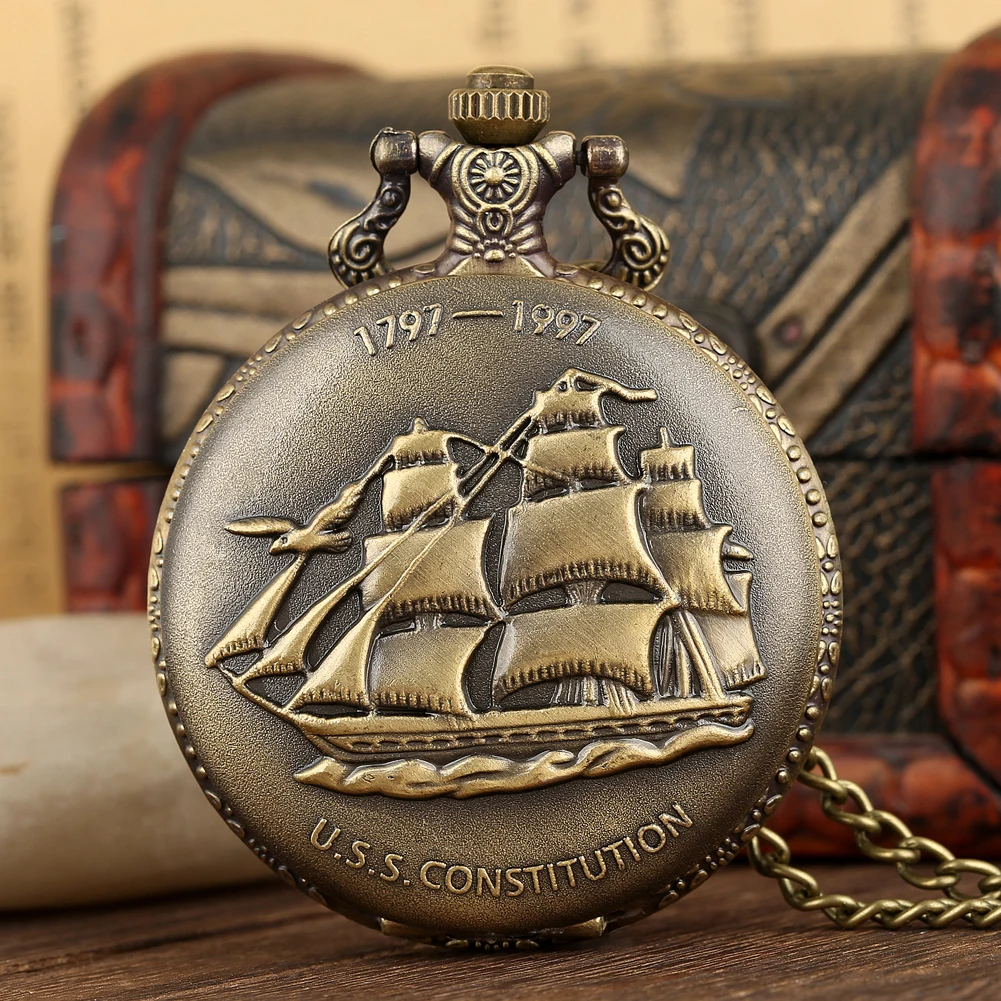 Steampunk U. s Konstitution 2019-2020 Quarz Taschenuhr Segel Leinwand Boot Halskette Anhänger Bronze Tasche Uhr Geschenk