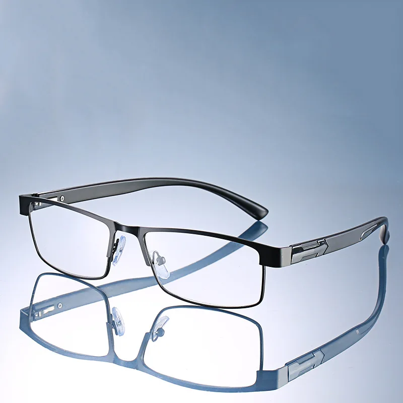 Óculos de leitura para homens, óculos com bloqueio de luz azul, anti uv, armação de metal com dobradiça de mola para alcance médio e próximo, 1 peça