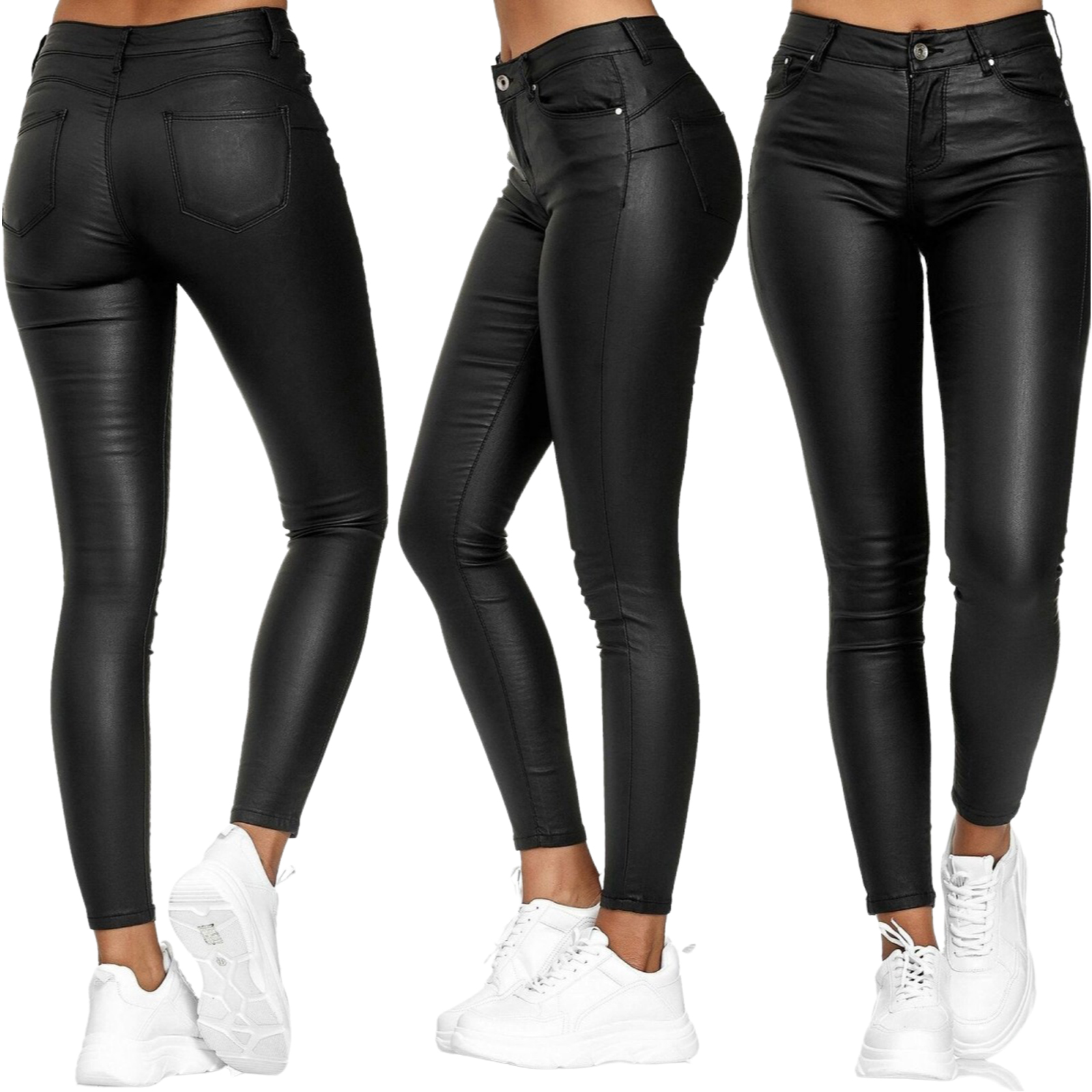 Phụ Nữ Mới PU Da Cao Cấp Skinny Đẩy Lên Quần Legging Thun Quần Dài Thun Jeggings Dạo Phố S-3XL