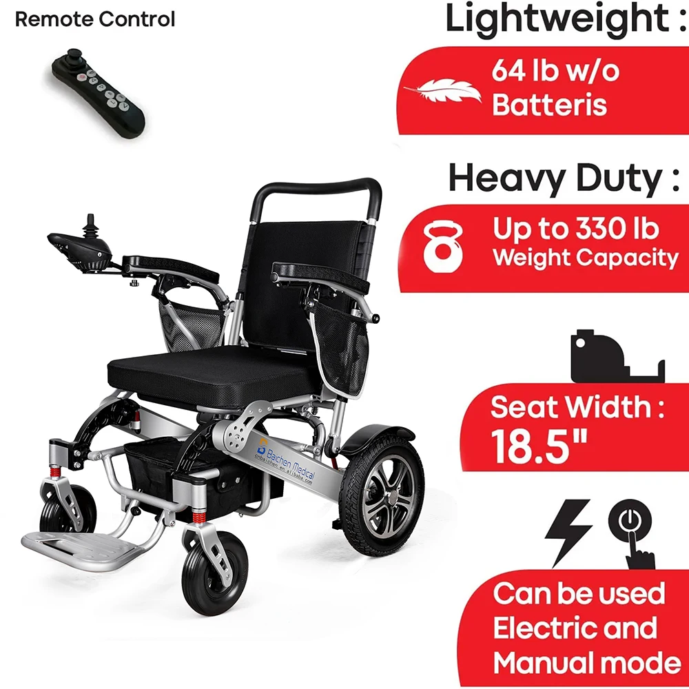 24V Lithium Battery High Quality Foldable Lightweight Electric Wheelchair For Disabled With Remote Control