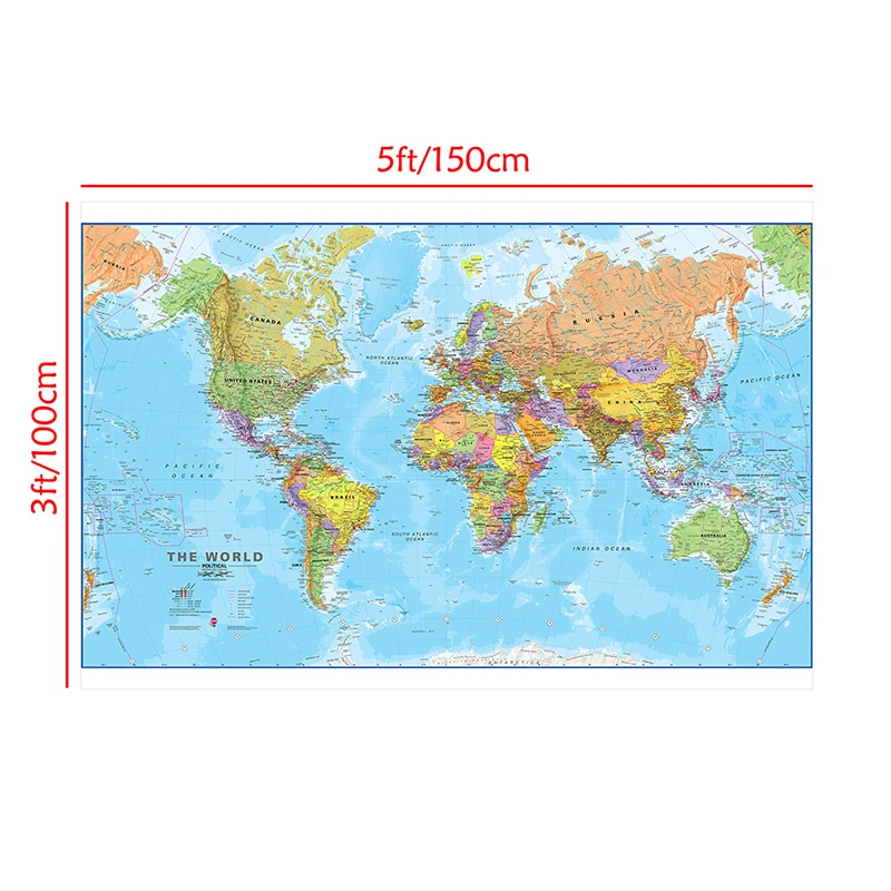 La mappa del mondo in inglese Immagine da appendere Wall Art Globe Poster Tela non tessuta Pittura Materiale scolastico Decorazione 150 * 100 cm