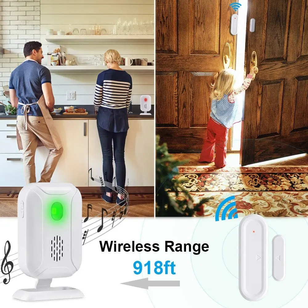 Hollarm Wireless Door Open Chime 36 Ringtones Shop Store Welcome Chime LED Flashing Light Door Window Alarm Bell