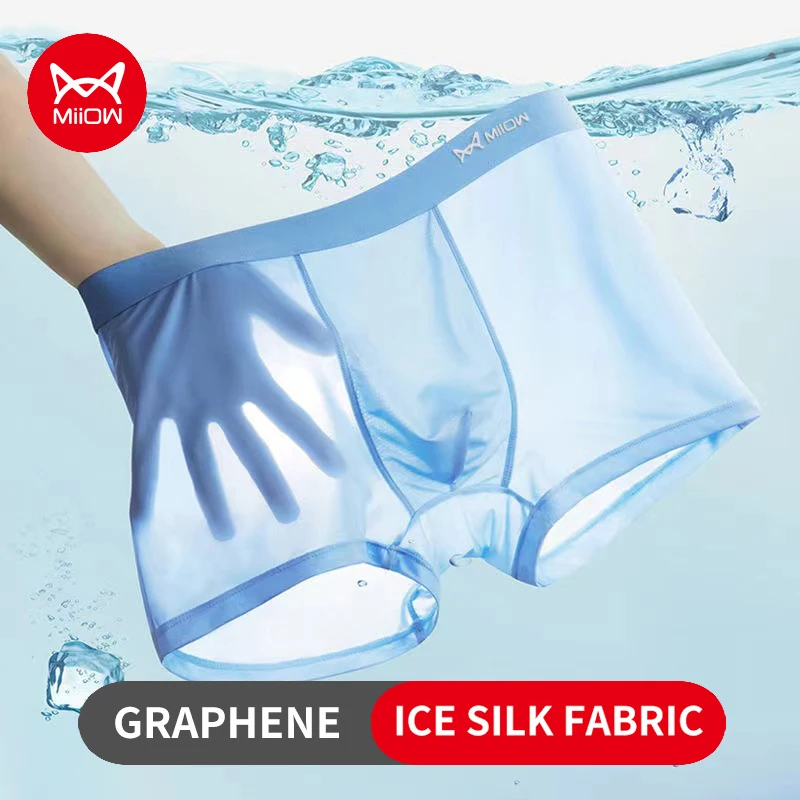 MiiOW 3Pcs Summer Ice Silk Men Boxer Underwear Graphene Antibacterial Men's Panties Thin Breathable Underpants Trunks Boxers 4XL