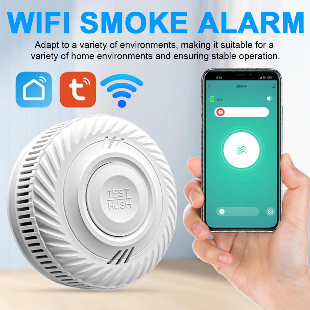 Alarma de humo inteligente WiFi, alarma de incendio con batería y botón de prueba, Detector de incendios de 85dB para el hogar, dormitorio y habitación de bebés