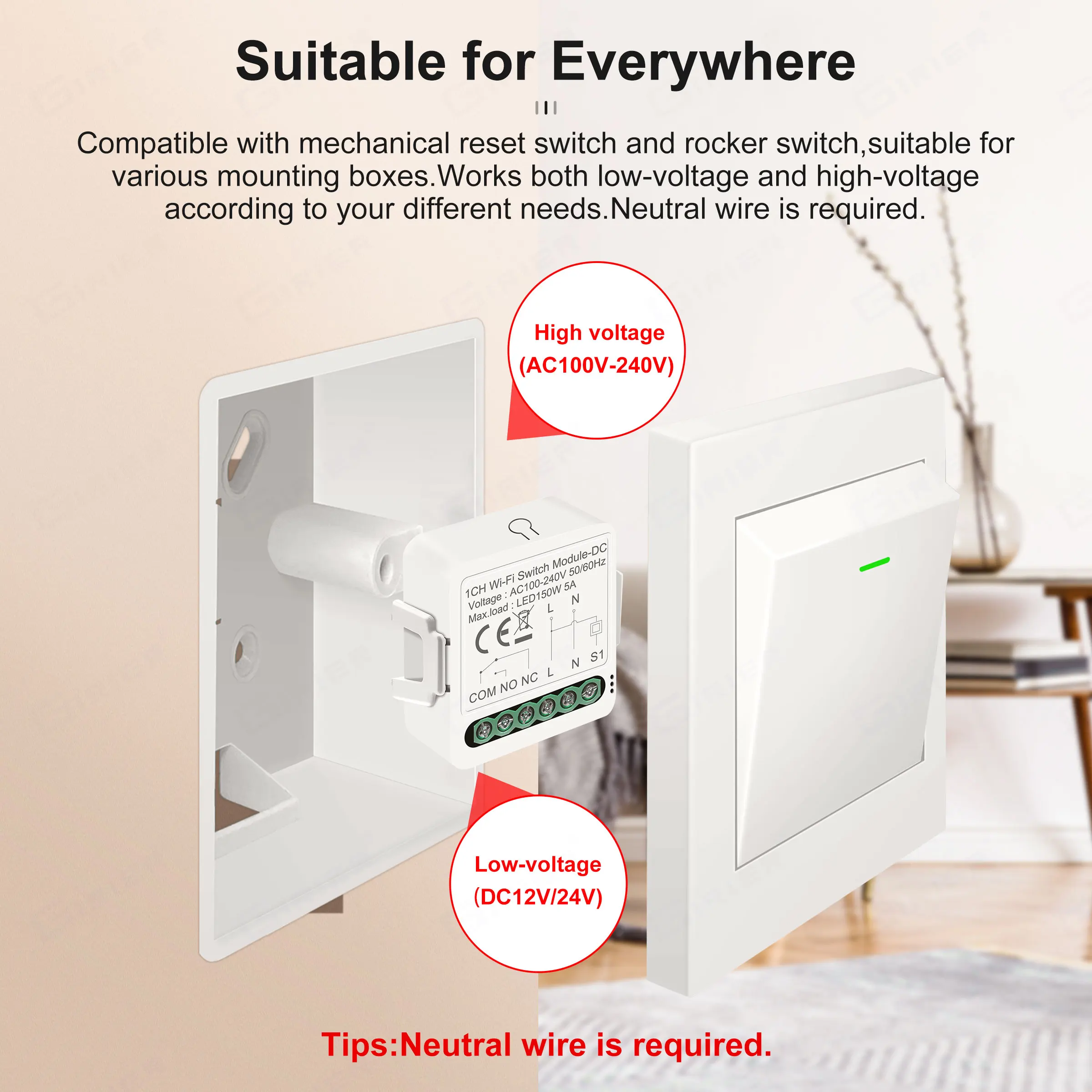 GIRIER Smart Dry Contact WiFi Switch Module Smart Home DIY Breaker Relay DC 12/24V AC 100-240V Compatible with Alexa Google Home