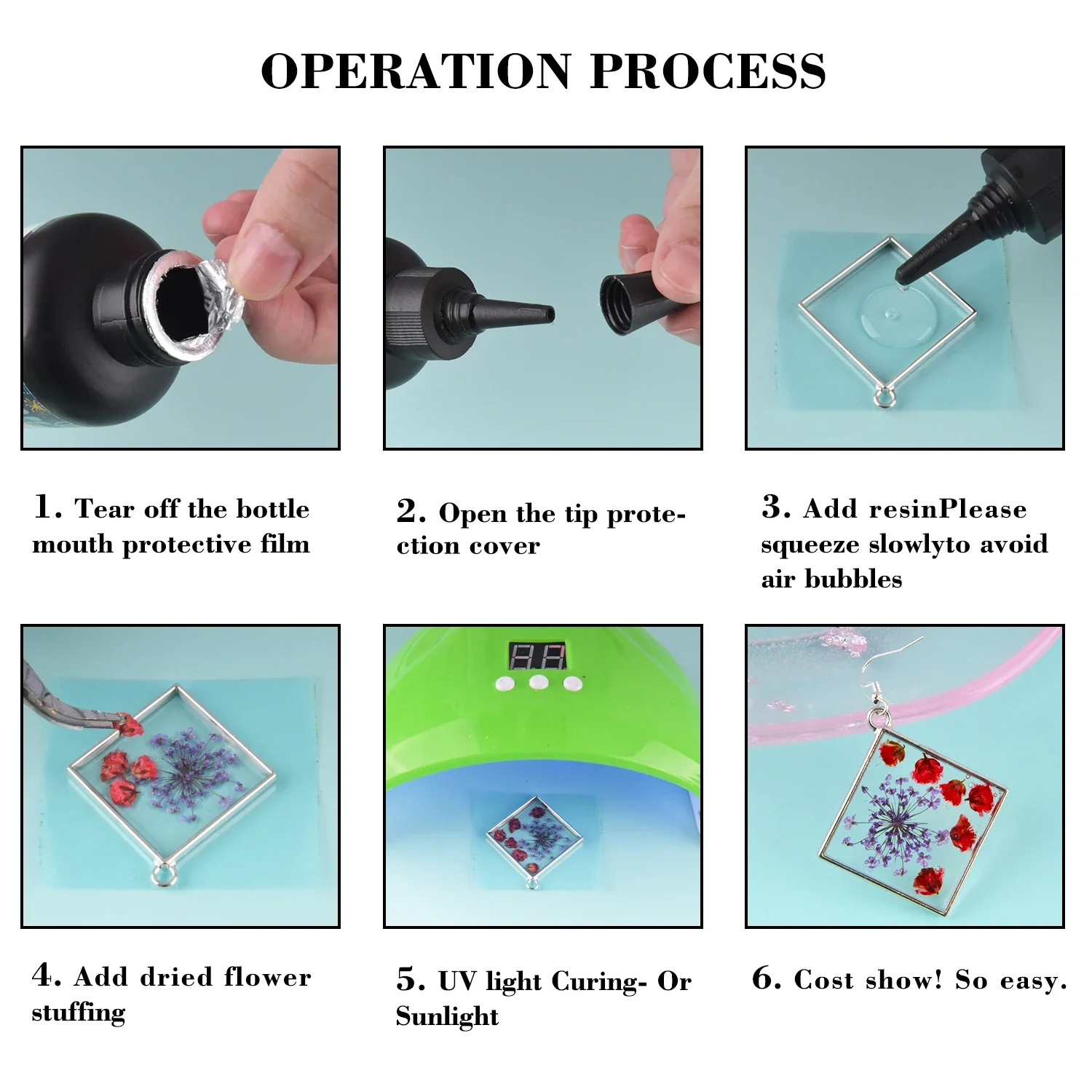 Quick Drying UV เรซิ่นกาวไม่มีสีโปร่งใส Ultraviolet Liquid UV Curing ใช้หัตถกรรม DIY 10/25 /30/50/60/100g