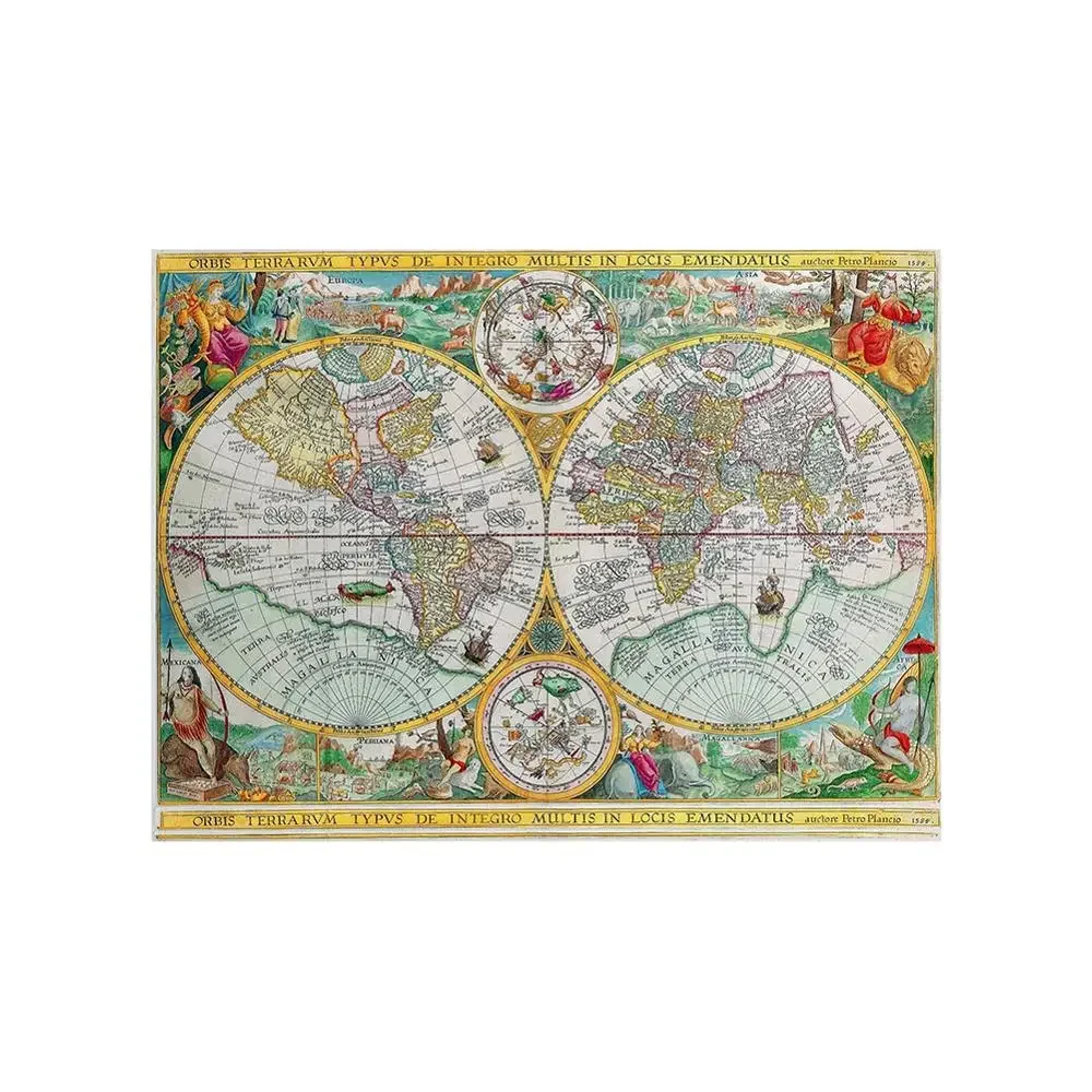 Orbis Terrarvm Typvs De Integro Multis In Locis Emendatus 1594 학교 및 학습자를 위한 부직포 세계지도 복고풍 지도 150x225cm