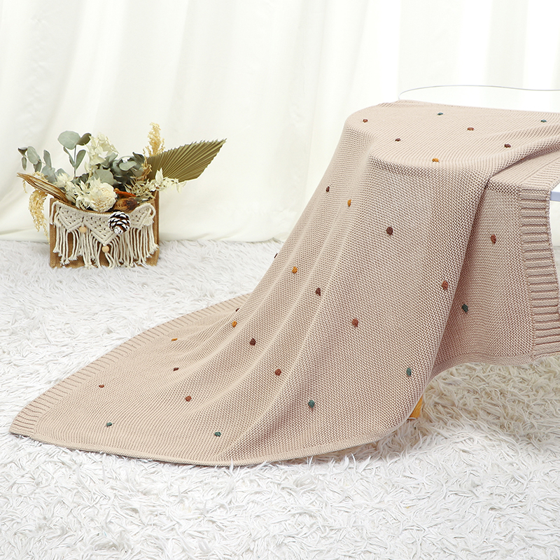 Babydeken Katoenen Gebreid Pasgeboren Meisje Jongen Wieg Dekbed Beddengoed 90*70Cm Mode Solide Dot Kinderwagen Inbakeren Superzachte Hoes Plaid