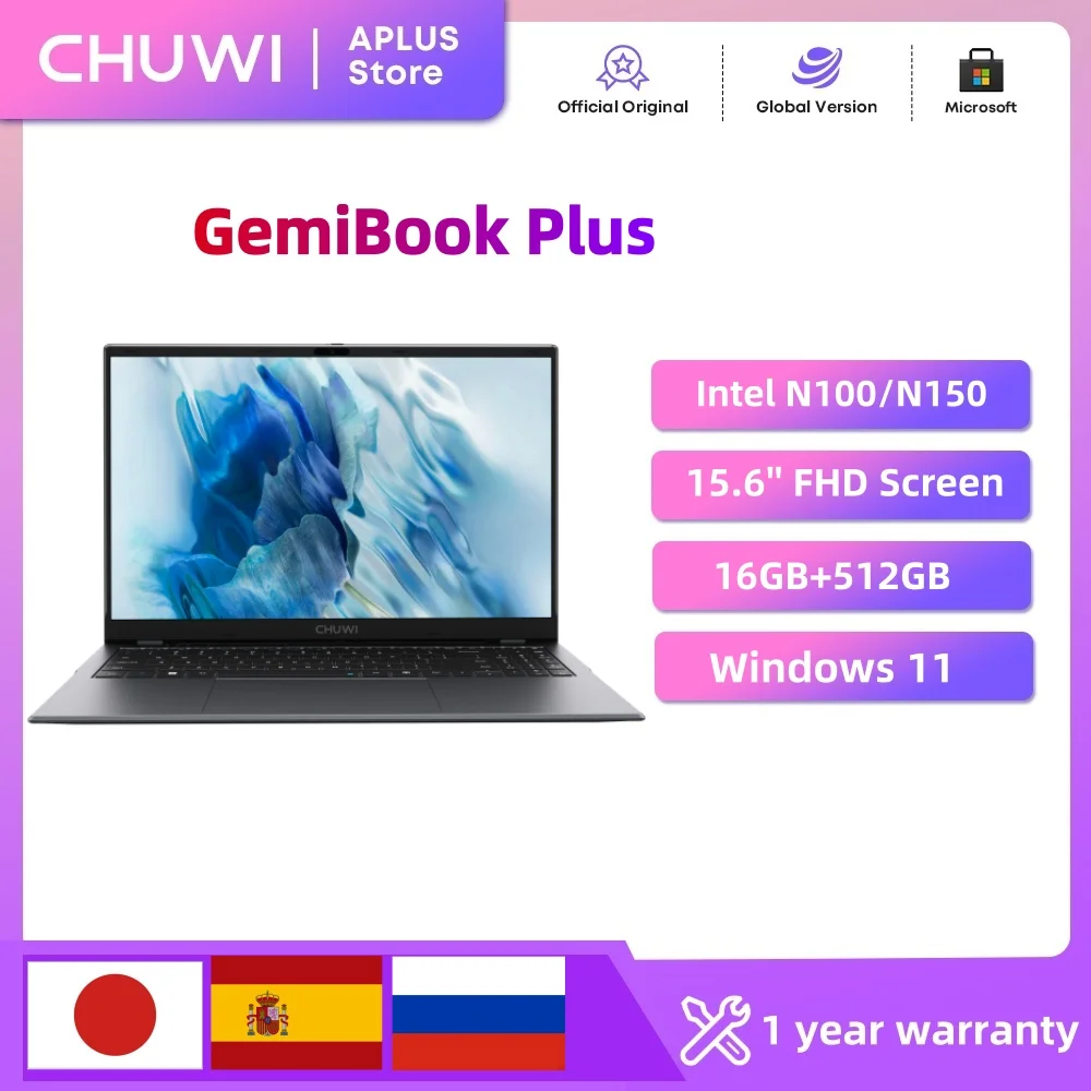 CHUWI GemiBook Plus Laptop 15.6" Intel N100 Graphics for 12th Gen 1920*1080P 8GB/16GB RAM 256GB/512GB SSD Windows 11 Laptops