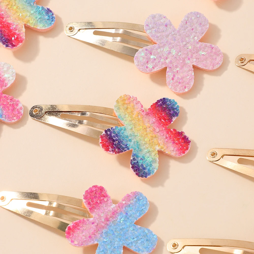 16Pcs Mode Glitter Regenbogen Blume Kaninchen BB Handgemachte Haarnadeln Für Nette Mädchen Haar Clips Barrettes Headwear Haar Zubehör
