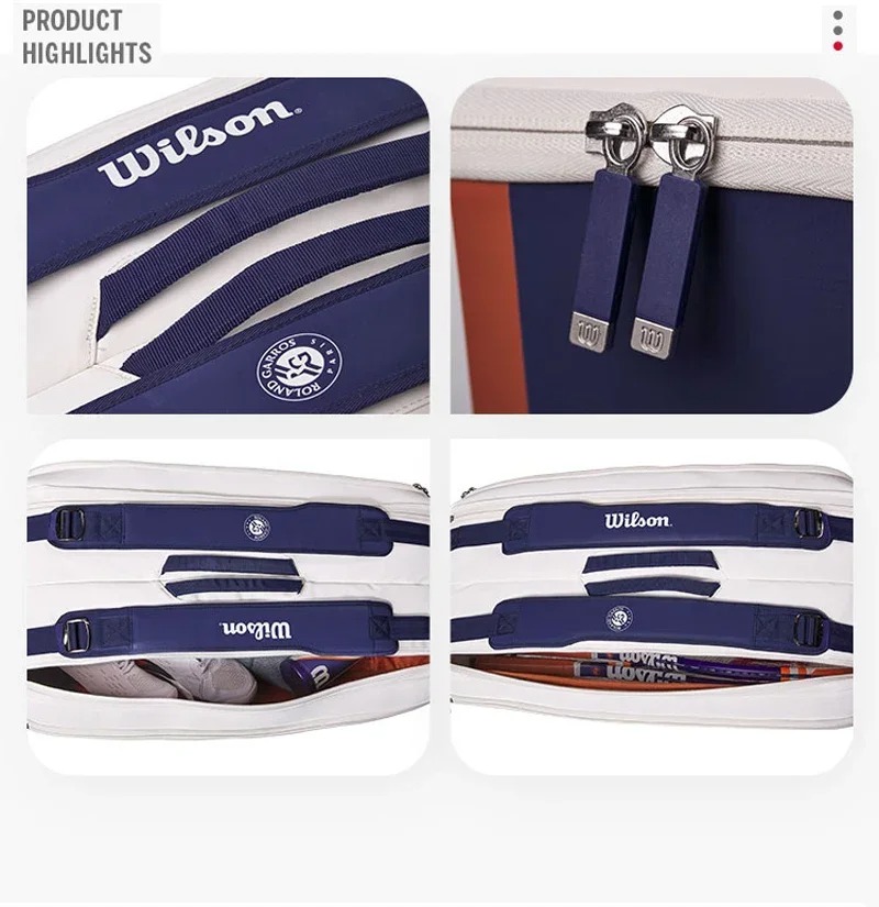 Wilson Roland Garros 9-Pack กระเป๋าเทนนิส 3 ช่อง French Open Super Tournament กระเป๋าไม้เทนนิสขนาดใหญ่พร้อมฉนวนกันความร้อน