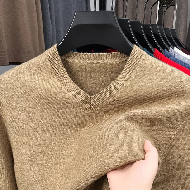 Novo moletom masculino com decote em v básico cor sólida suéteres em torno do pescoço pullovers elásticos quente outono malha camisola de grandes dimensões