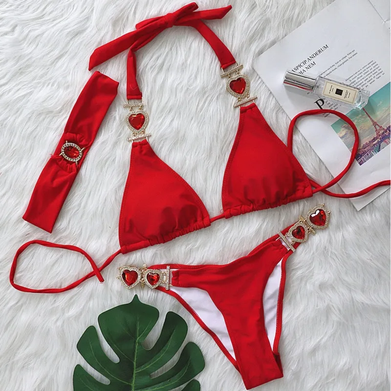Sexy strass Bikinis maillots de bain avec bandeau femmes maillots de bain femme Push Up Bikini plage maillot de bain maillots de bain piscine baigneur