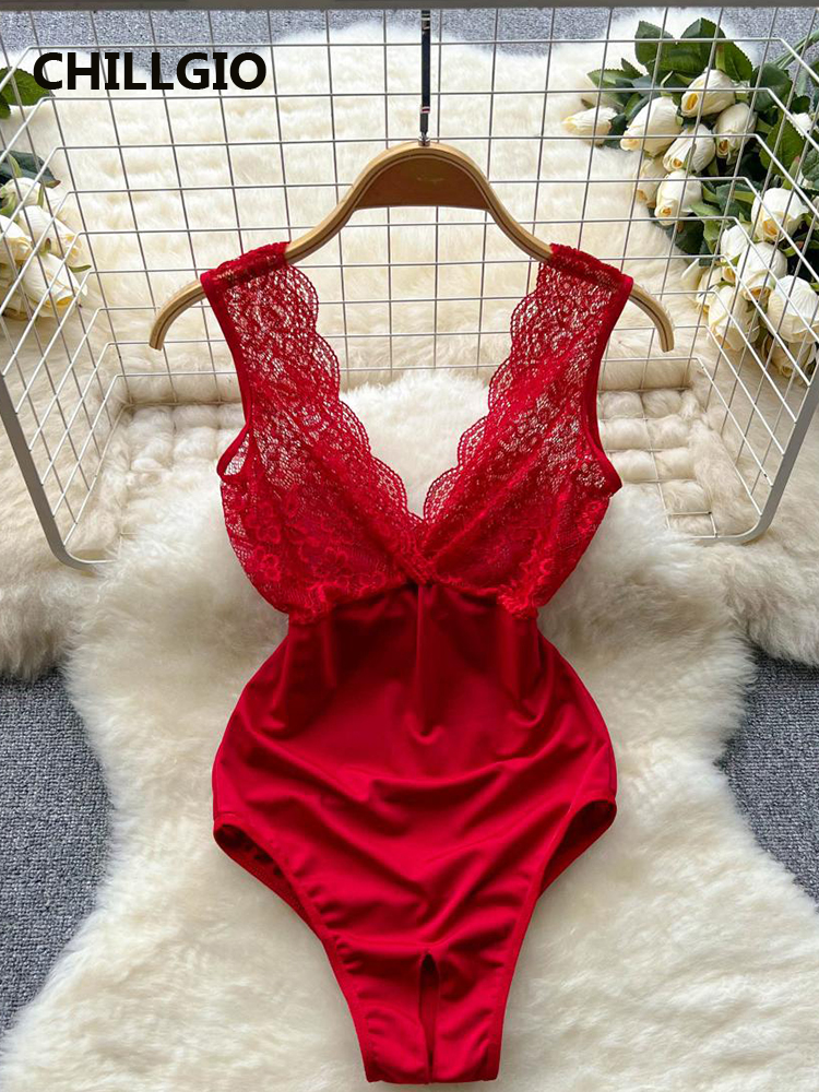 Chillgio feminino sexy floral renda bodycon macacão erótico íntimo uma peça moda retro catsuit sem mangas combinação bodysuits