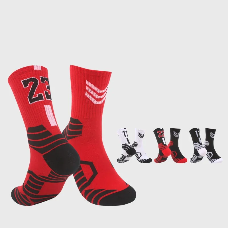 1 par de calcetines de baloncesto para hombre, calcetines deportivos de moda estampados con número "23".