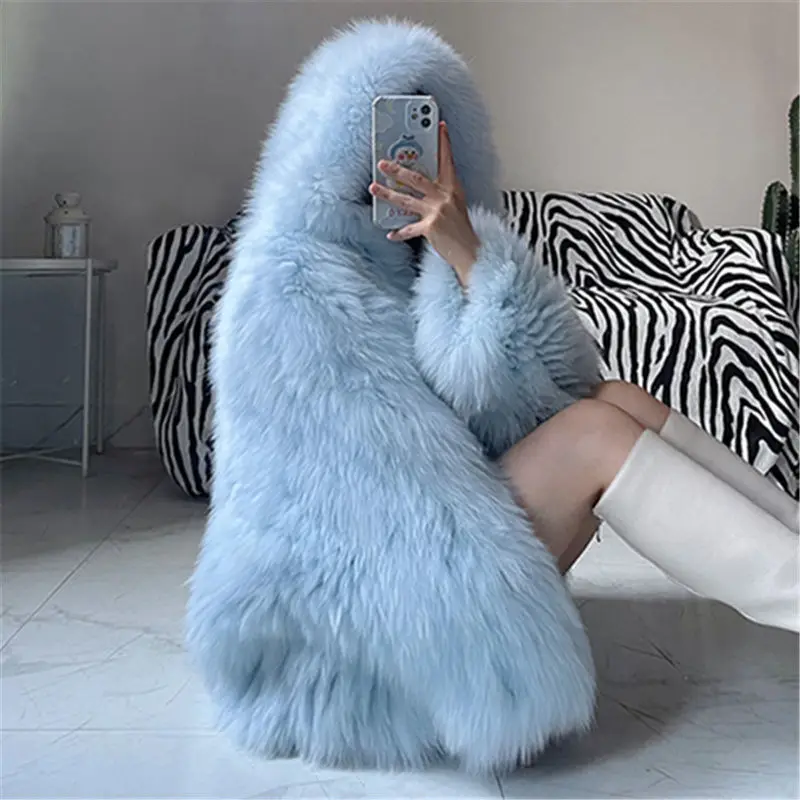 Faux Fur แจ็คเก็ตผู้หญิงฤดูใบไม้ร่วงฤดูหนาวสั้นค้างคาวแขนยาว Hooded Coats Slim Spliced หนาเสื้อหลวมเปิดเสื้อแจ็คเก็ต