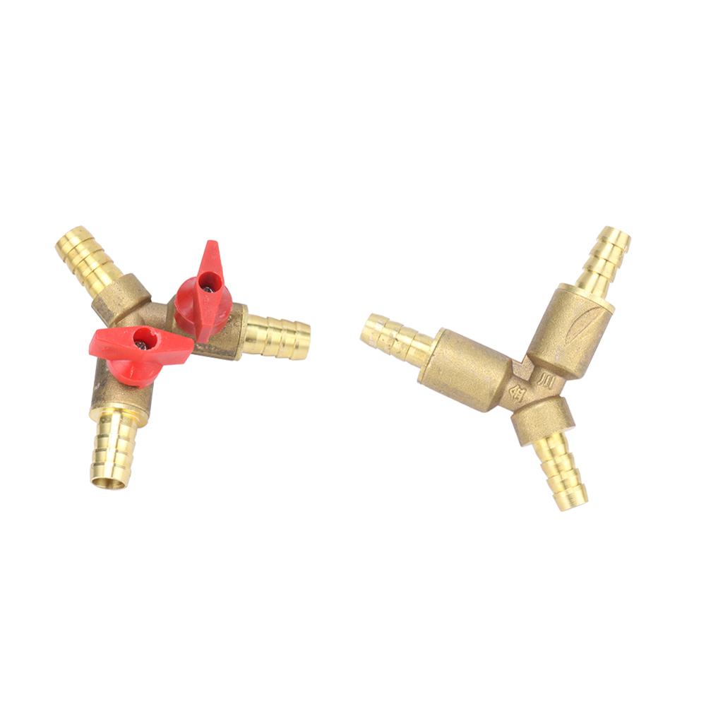 6 8 10mm mangueira farpa tipo y três 3 vias latão desligamento válvula de esfera adaptador conector para combustível gás água óleo ar