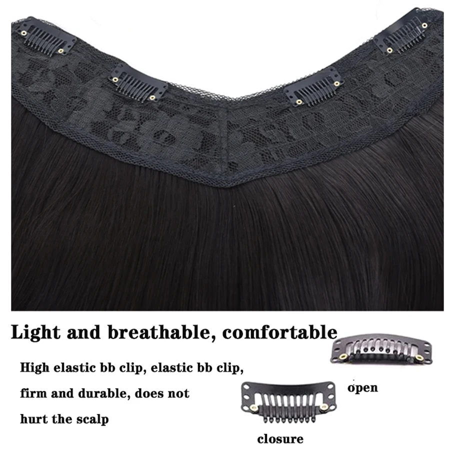 Peruca sintética feminina traceless invisível em forma de u cabelo longo e reto com fivela interna longo encaracolado peruca de extensão natural