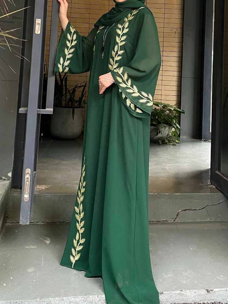 Eid muçulmano abaya para mulheres vestido bordado com cachecol 2 peça conjunto dubai árabe longo robe marrocos abayas kaftan lenço lindo