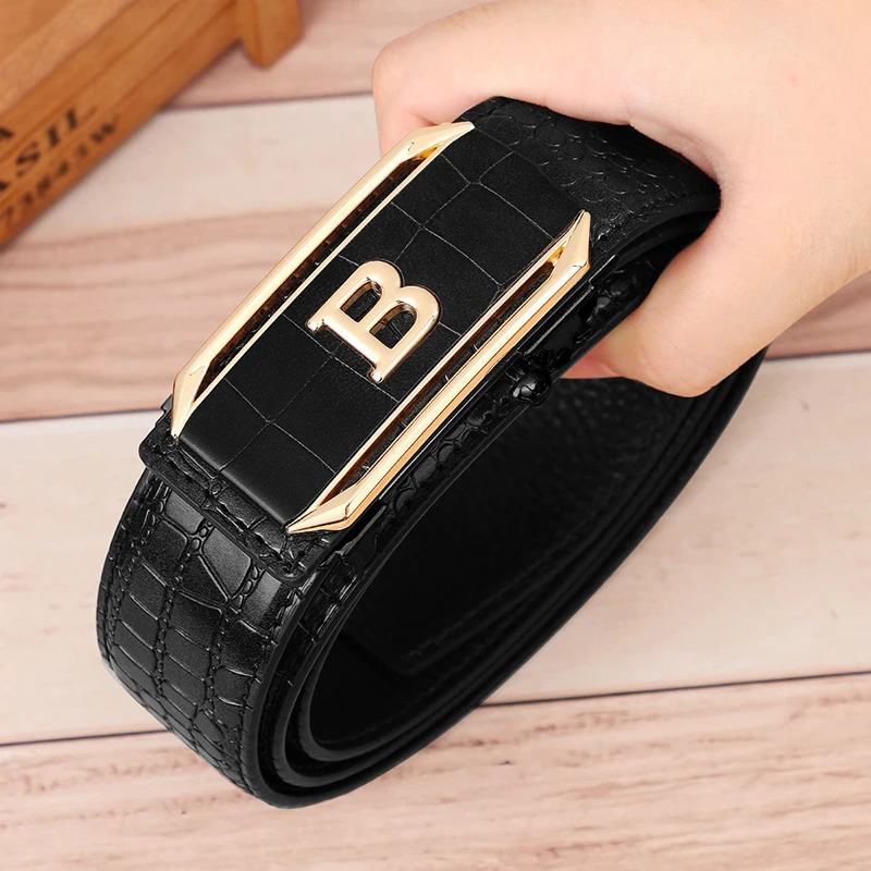 Cinto masculino com estampa de crocodilo, cinto com fivela automática de alta qualidade, pulseira jeans da moda, acessórios masculinos da moda
