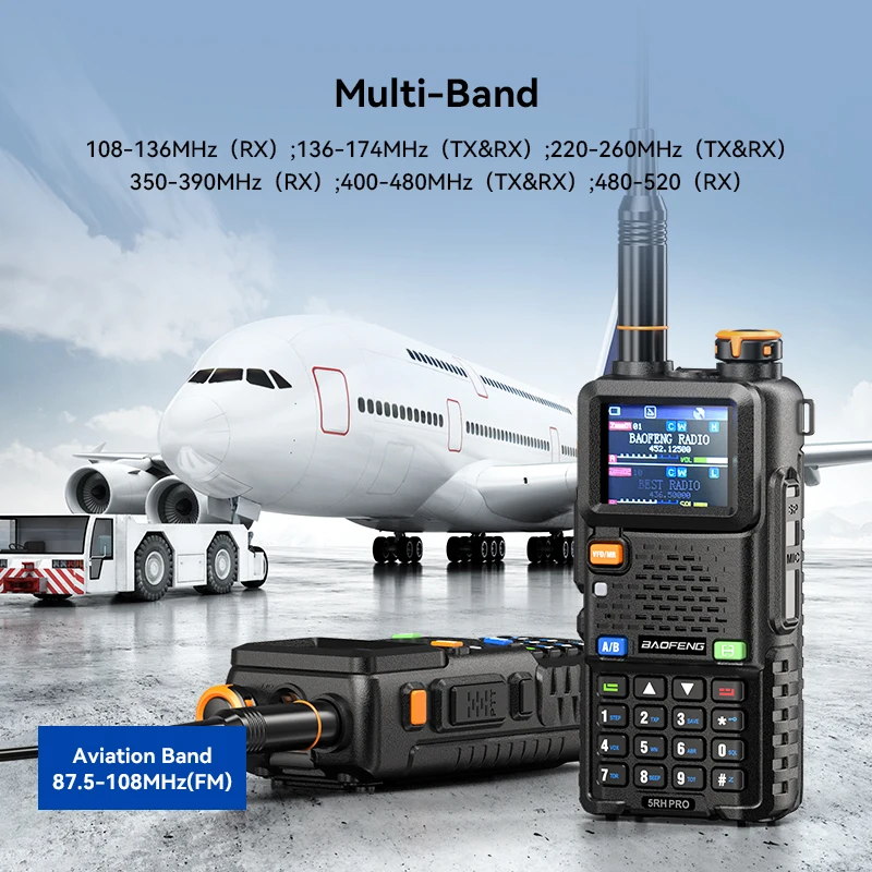 Baofeng UV-5RH PRO GPS Walkie Talkie High Power Multi Band AM FM NOAA Wirless Copy Frequency Type-C Long Range Two Way Ham Radio