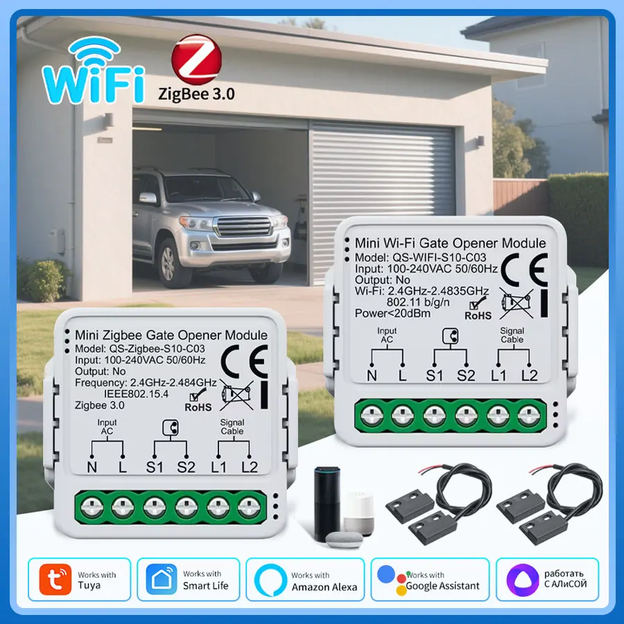 Tuya ZigBee-abridor de puerta de garaje con WiFi, controlador de puerta inteligente, módulo de interruptor, temporizador, aplicación remota Smart Life, Control, Alexa y Google Home