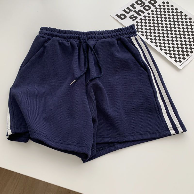 Shorts esportivos com listras laterais para mulheres, moda casual solta minimalista de cintura alta com tudo que combina com verão, jogging fino, versão coreana
