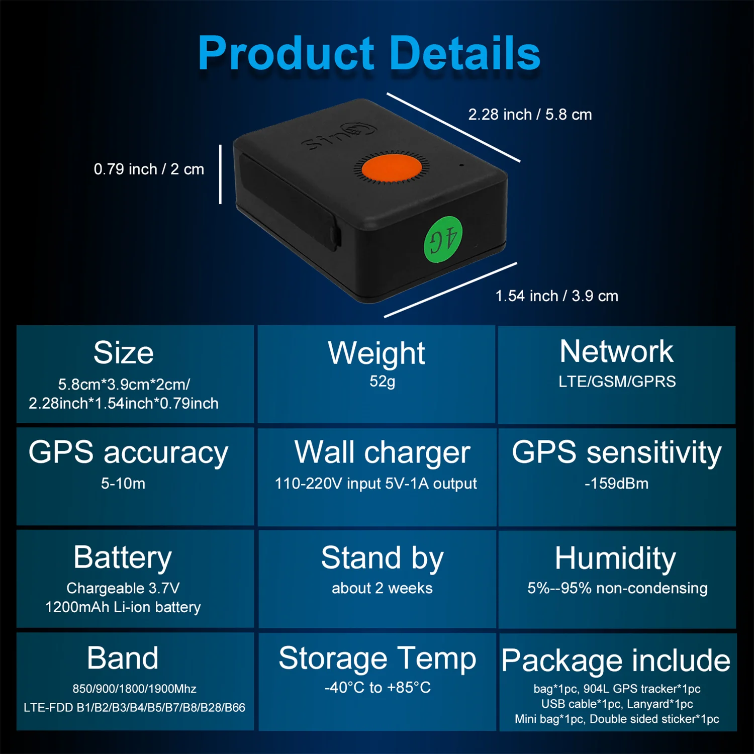 SinoTrack 2G/4G GPS Tracker Mini Builtin Battery Waterproof  ST-904L for Kids Personal Car Pet Device with Free Tracking APP