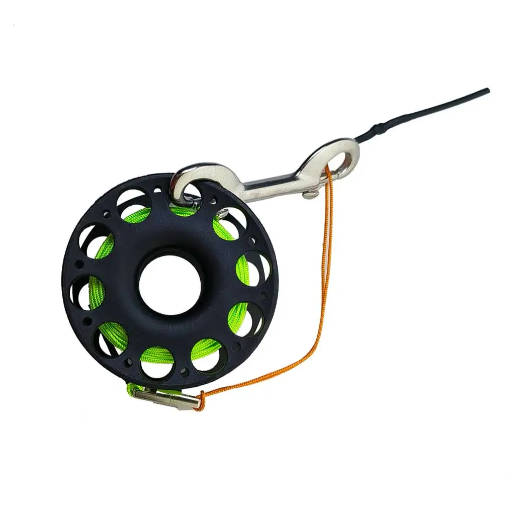 30 m Tauchspule, Fingerrolle mit doppelseitigem Haken aus Edelstahl, Tech-Schnorchelausrüstung, Wreck Guide Line Reel für Höhlenwracks