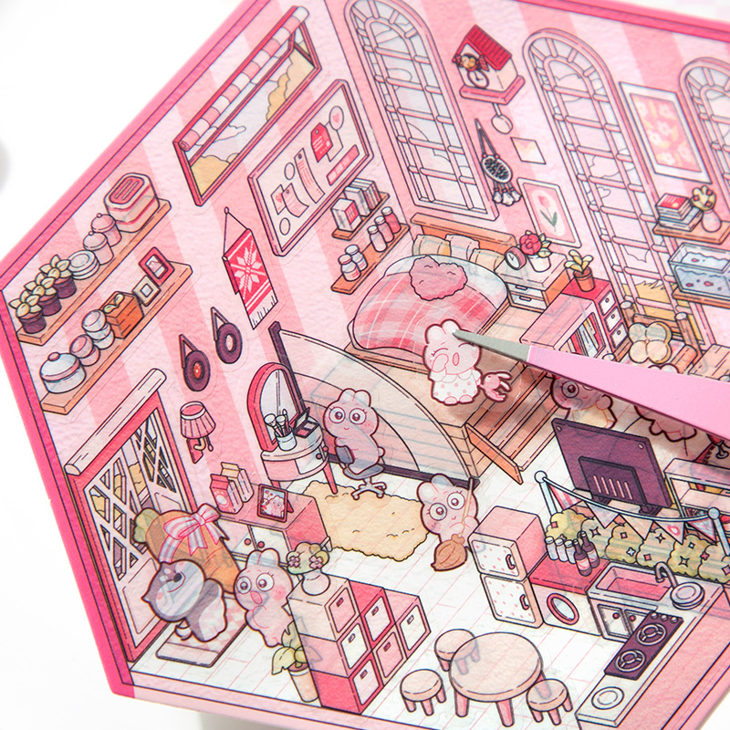 大型 3D 造園ステッカーミニチュアシーン DIY キャビンシーンスタッキングと貼り付けハンドアカウントかわいいギフト子供のため