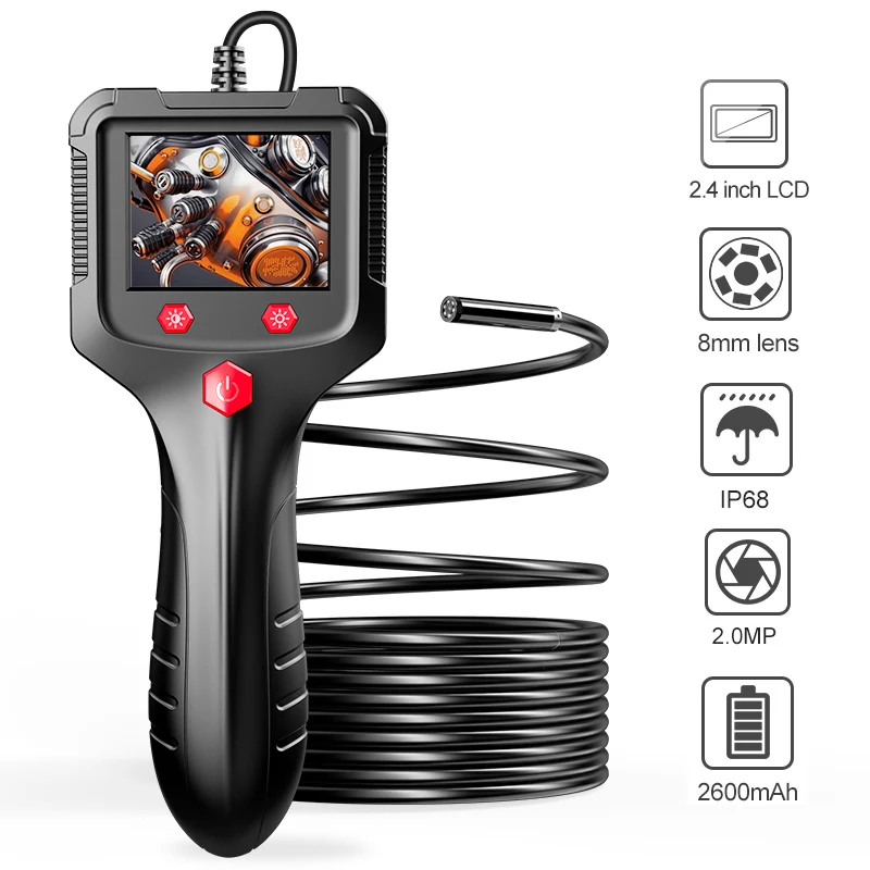 DDCAMERA Borescope Endoscope Camera with Light 1080 HD 2.4 INCH LCD Inspection Camera Snake Camera with Semi-Rigid Cord