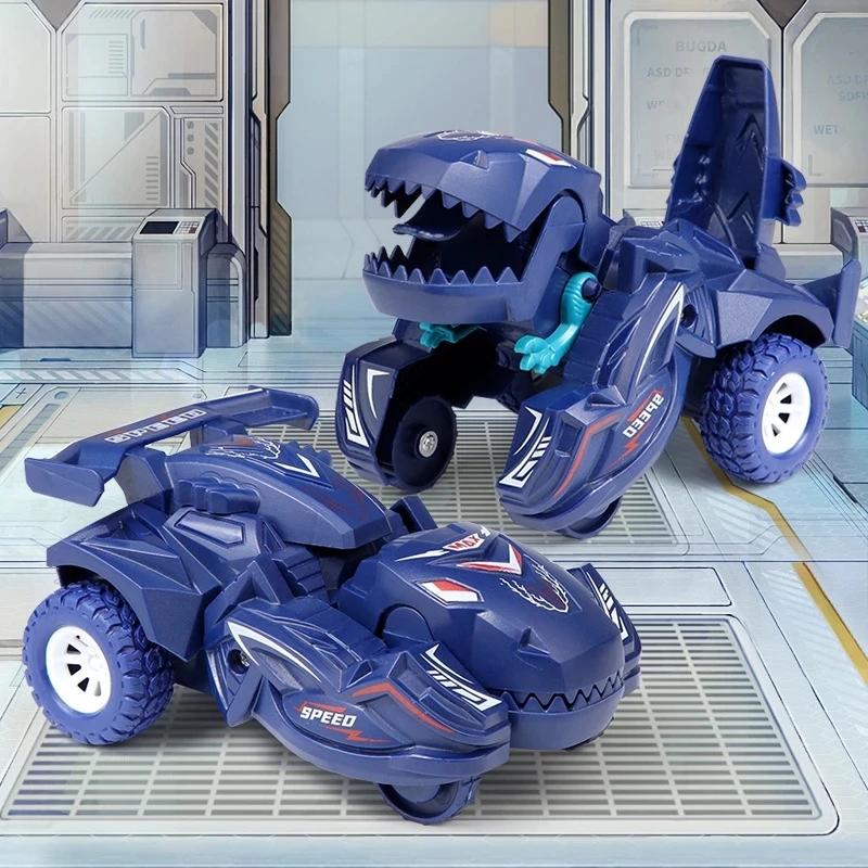 Modelo de coche de deformación de dinosaurio 2 en 1, juguete para niños, Mini vehículos de transformación de colisión de acción de un solo paso, juguete para regalo para niños