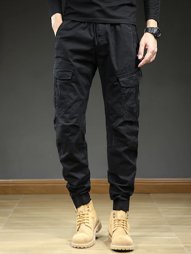 Pantalones Cargo con múltiples bolsillos para hombre, ropa de calle ajustada, informal, de algodón elástico, primavera y verano, 2022