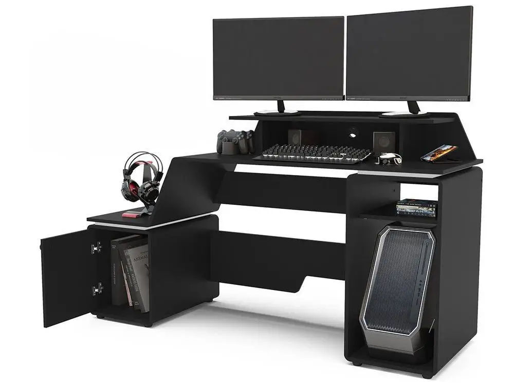 Mesa Gamer XT Racer Space Two Preto e Branco 2 Nichos 1 Porta