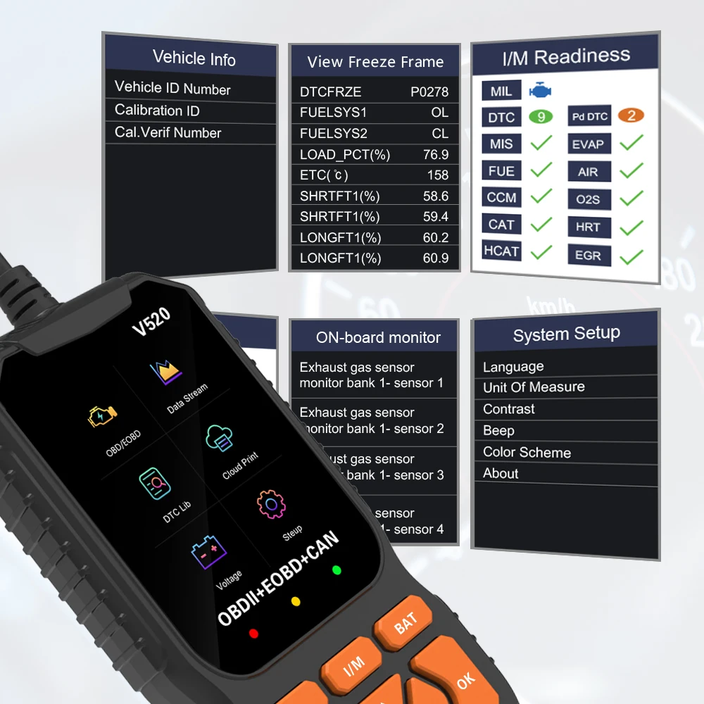 V520 obd2 scanner sistema de verificação automática do motor obdii eobd pode ferramenta de diagnóstico leitor de código automotivo com impressão em nuvem