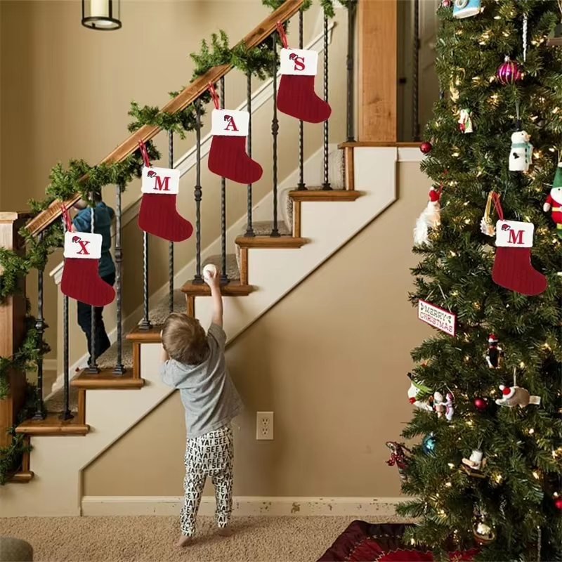 Christmas Alphabet Knitting Socks Christmas Tree Ornaments Christmas Decorations For Home 2024 Noel New Year 2025 Xmas Gift