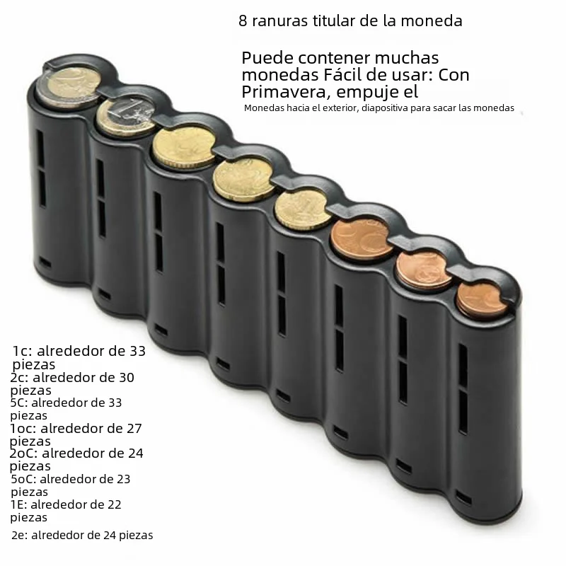Conductor de camarero portátil, 8 ranuras, soporte para monedas europeo, dispensador oculto seguro para coleccionista de monedas, riñonera, bolso de cintura para recibos en efectivo