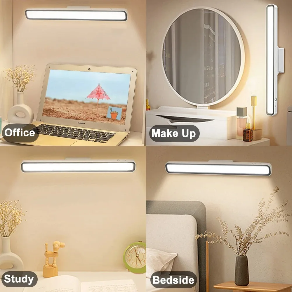 โคมไฟตั้งโต๊ะหลอดไฟ LED USB ชาร์จไฟได้, โคมไฟตั้งโต๊ะหรี่แสงได้โคมไฟแม่เหล็กสำหรับห้องนอน lampu tidur อ่านหนังสือ