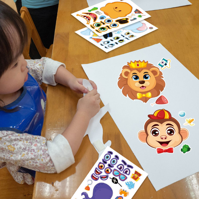 Make A Face ステッカー 子供用 DIY 独自のクリスマスツリーを作る サファリ 海 ファンタジー 動物 パズルステッカー 男の子 女の子 ギフト おもちゃ