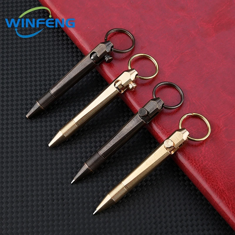 MINI ทองเหลือง Bolt Action ปากกายุทธวิธีพวงกุญแจธุรกิจลายเซ็นปากกาลูกลื่นสําหรับ Self Defense โรงเรียนนักเรียนสํานักงานเครื่องเขียน