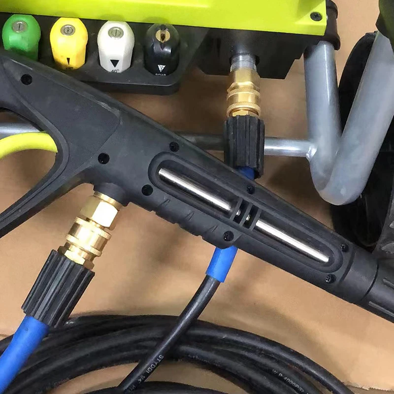 ทองเหลือง M22-14mm/15 มม.ถึง 1/4 นิ้วเครื่องซักผ้าความดันอะแดปเตอร์ชุด Quick Connection & Disconnect สําหรับเครื่องซักผ้าท่อปั๊ม 5000 PSI