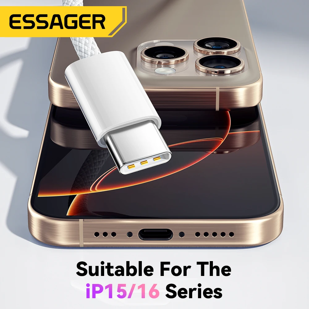 Essager 60 Вт USB C-кабель для iPhone 16 15 Plus Pro Max Xiaomi Кабель типа C для Macbook Pro iPad PD Кабель для быстрого зарядного устройства Type-C