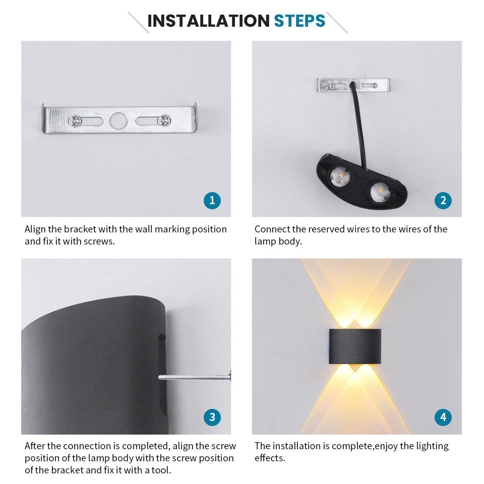Lâmpada de parede LED ao ar livre à prova d'água IP66 luz de parede interior 4W luzes de jardim quarto sala de estar iluminação de escadas