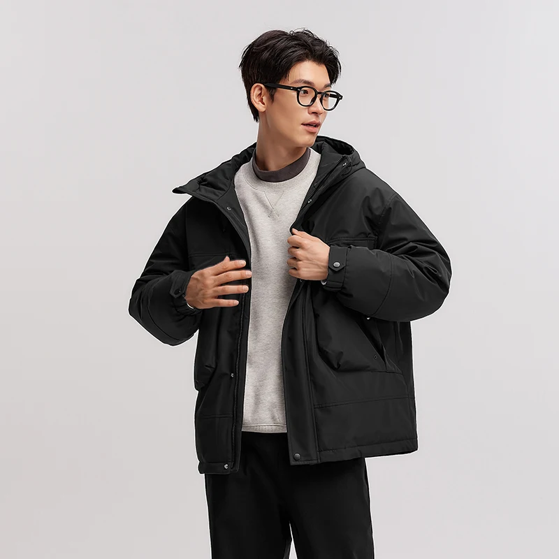 Semir Daunenjacke für Herren, winddicht, wasserdicht, ölfleckenabweisend, 2025, Winter, neuer lockerer Kapuzen-Arbeitskleidung, dicker Mantel