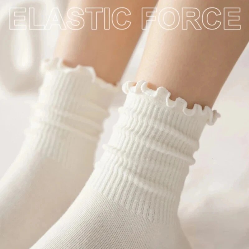 Lote de 5/10 pares de calcetines para mujer con volantes tubo medio tobillo corto transpirable negro blanco conjunto primavera otoño